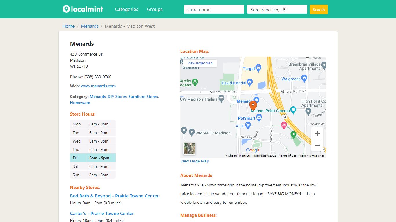 Menards in Madison West, WI, Store Hours - localmint.com